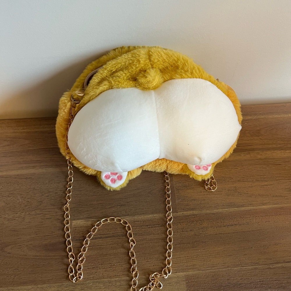 Adorable Plush Corgi Butt Bag - Yellow and White